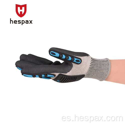 Hespax nitrile arenoso anti impacto guantes de trabajo de trabajo TPR